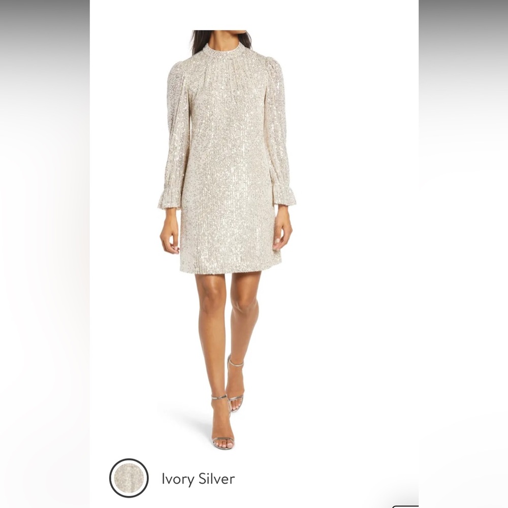 Julia Jordan Ivory Silver Sequin Long Sleeve Shift Dress